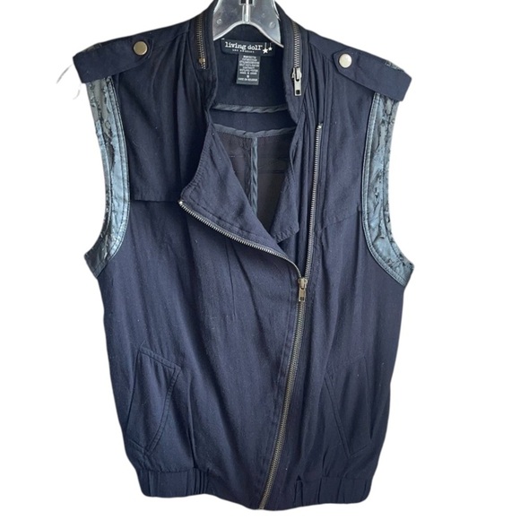 Living Doll Los Angeles black sleeveless moto style  vest sz S - Picture 1 of 5